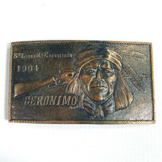 Vintage Geronimo Native American Belt Buckle Copper - Colored 1904 St.  Louis Expo