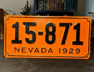 1929 Nevada License Plate 15 - 871 Vintage Car Truck Auto Smooth Metal