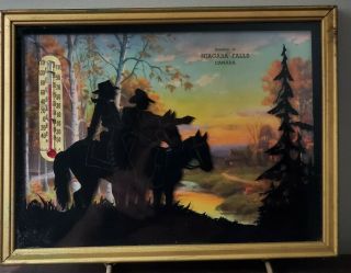 Vintage Reverse Painting Horseback Riders Niagara Falls Souvenir Thermometer