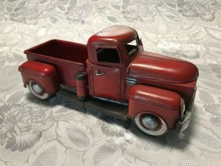 Red Pickup Truck Decore Art Rustic Farmhouse Christmas Vintage Metal Toy