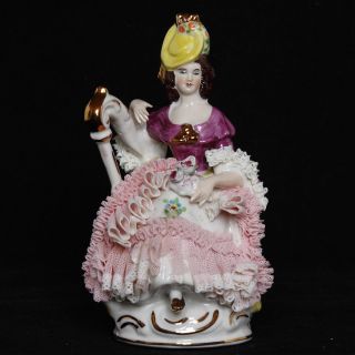 Vtg Wilhelm Rittirsch Dresden Art Germany Porcelain Lace Figurine 422 Lady Harp