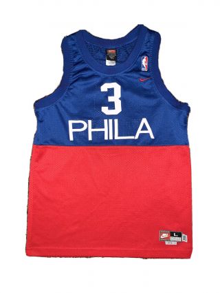 Vintage Nike Rewind Philadelphia 76ers Allen Iverson Red Jersey Youth Large Sewn