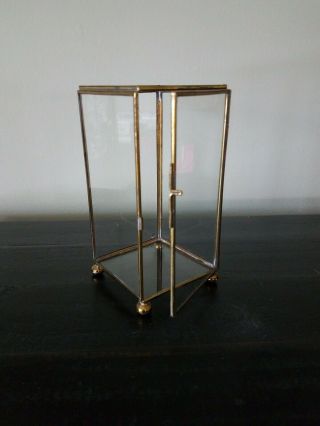 Vintage Glass And Brass Curio Box / Display Case 7 Inch Keepsake Box