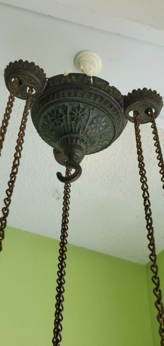 Antique Hanging Oil Lamp B&H Bradley and Hubbard Iron Horse Frame and Elevator 2