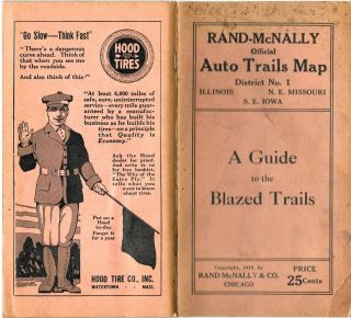 Vintage 1919 Rand - Mcnally Auto Guide To Blazed Trails Map - Illinois - Missouri - Iowa