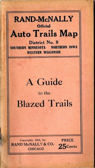 Vintage 1919 Rand - Mcnally Auto Guide To Blazed Trails Map - Minnesota - Iowa - Wi - 9