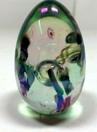 Vintage Hand Painted Art Glass Egg Shaped Paperweight Signed