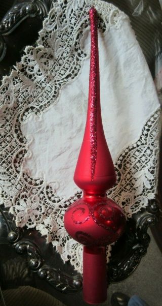 Vintage Glass Tree Topper Christmas Red Glitter Stencil 2 - Tier Victorian Tree