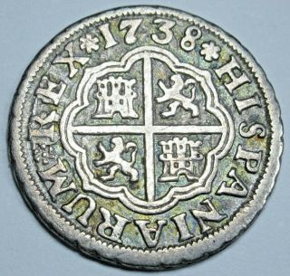 1738 Spanish Silver 1 Reales Antique 1700s Colonial Pirate Treasure Cross Coin