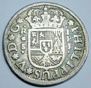 1738 Spanish Silver 1 Reales Antique 1700s Colonial Pirate Treasure Cross Coin 2