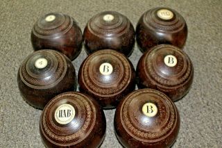 8 Vintage Antique English Wood Lawn Bowling Bocce Balls Bone Monogrammed 5 " Dia