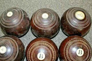 8 Vintage Antique English Wood Lawn Bowling Bocce Balls Bone Monogrammed 5 