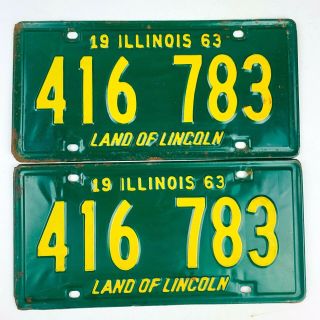 Illinois 1963 Vintage License Plate Pair Classic Car Set For Cruise Night Garage