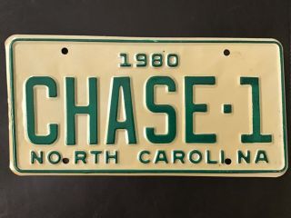 1980 North Carolina Chase 1 Vanity License Plate Tag
