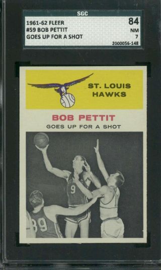 1961 - 62 Fleer 59 Bob Pettit Goes Up For A Shot Sgc 84 Nm 7 Set Break