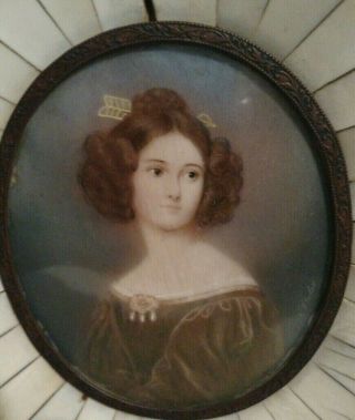 Antique Victorian Miniature Young Woman Lady Portrait Painting Staler