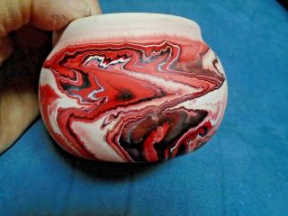 Vintage Nemadji Indian Earth Pottery Native Clay 2 1/2 " Vase Red & Black Swirl
