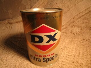 Vintage " D X " Boron Extra Special 1 Qt Oil Can Full
