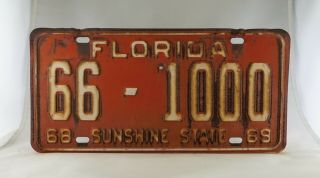 1968 - 69 Florida Passenger License Plate - 66 - 1000 -