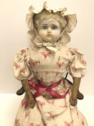 Antique 27” German Early Papier Mache Blonde Shoulder Head Doll.  Restored