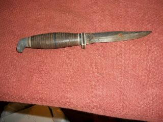 Vintage Knife W/ Leather Wrap Handle Fixed Blade