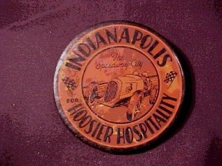 Vintage Indianapolis 500 Speedway Pinback Pin Back Button Hoosier Hospitality