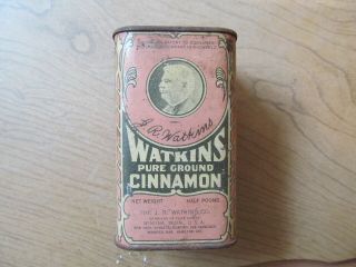 Vintage Watkins Pure Ground Cinnamon Half Pound Tin.