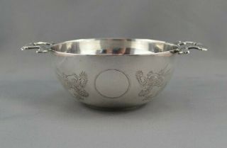 Antique Chinese Export Silver - Wing Nam - Dragons - Handled Bowl,  Dish - Nr