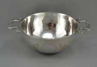 Antique CHINESE EXPORT SILVER - WING NAM - DRAGONS - HANDLED BOWL,  DISH - NR 2