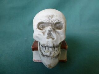 Vintage Made In Japan Skull On Book Match Holder Or Toothpick Holder