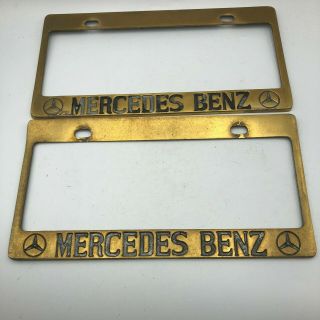 Vintage Pair Mercedes Benz Brass Tone Heavy Metal License Plate Frames B4
