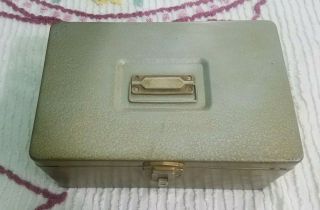 Vintage Green Metal Lock Cash Box Document Storage