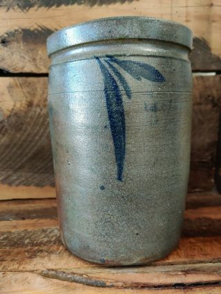 Antique 19th C Stoneware Decorated Small Pennsylvania Jar Crock 9 "