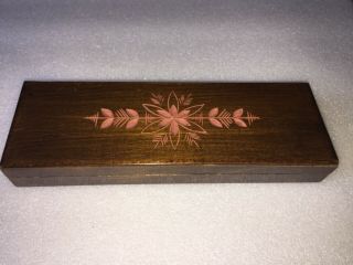 Vintage Wooden Pen Box With Design Made In Poland