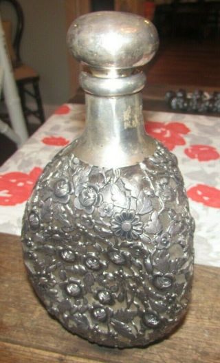 Antique Chinese Export Sterling Silver Tientsin Yeching Overlay Glass Decanter