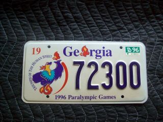 Vintage 1996 Georgia Paralympic Car Tag License Plate 72300