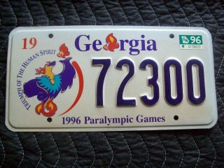 VINTAGE 1996 GEORGIA PARALYMPIC CAR TAG LICENSE PLATE 72300 2