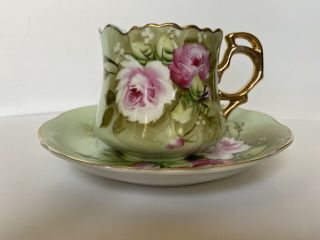 Vintage Lefton China - Hand Painted - Heritage Rose Teacup And Saucer Set - 3067