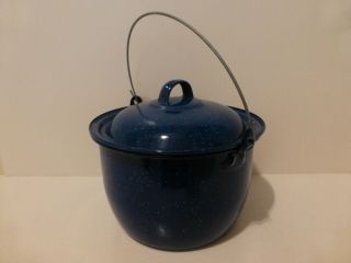 Vintage Metal Blue Speckled Enamelware Bucket With Wire Handle (s5