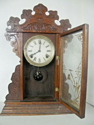 Antique Sessions Clock Co.  Carved Wood Gingerbread Parlor Mantel Clock
