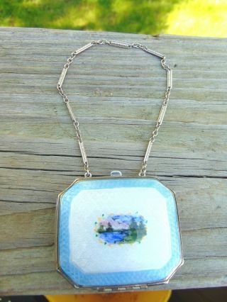 Showpiece Antique Enamel Guilloche Hand Painted Water Scenery Compact