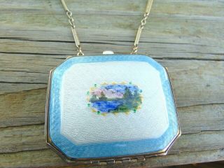 SHOWPIECE Antique ENAMEL GUILLOCHE Hand Painted WATER SCENERY Compact 2