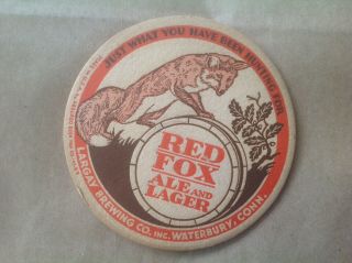 Vintage Red Fox Ale And Lager Beer Coaster Largay Brewing Co Waterbury Ct