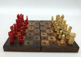 Antique Bone Travel Chess Set - Early 1900s W/ Rule Book.
