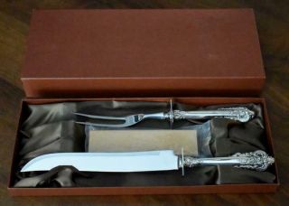 Vintage Wallace Grand Baroque Sterling Silver Handled 2 - Piece Carving Set