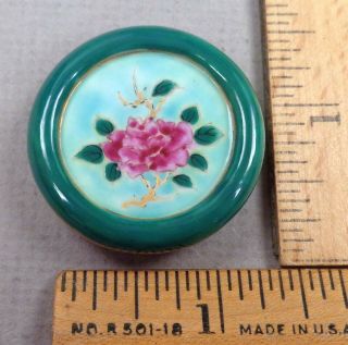 Kutani Cherry Blossoms Antique Button,  1800s Lovely Hand Painted Porcelain Large