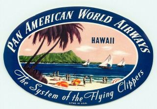 Pan Am Pan American World Airways Hawaii Flying Clippers Vintage Luggage Label