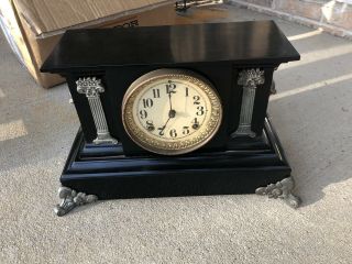 Impressive Antique Ansonia Iron Mantle Clock With Key Non.