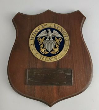 Vintage U.  S.  United States Navy Metal Crest Wooden Wood Wall Plaque
