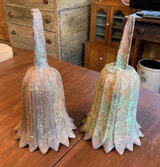 2 Antique Cast Iron Tulip Bouquet Spike Planters Vase